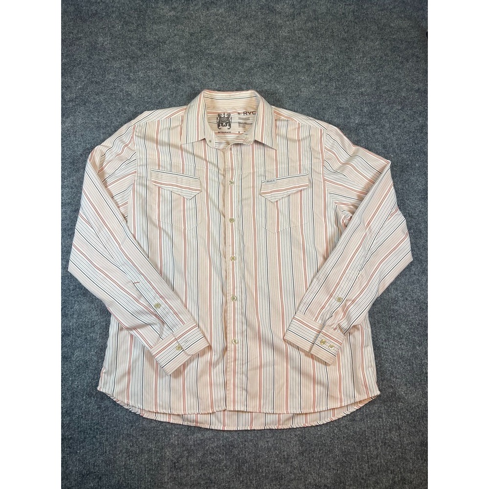 RVCA Integrate Mens Long Sleeve Button Up Striped Dress Shirt Sz XL